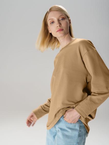 Футболка оверсайз с двойным рукавом Kosmos, бежевая, размер XS/S