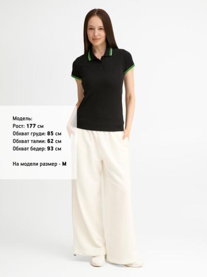 Рубашка поло женская Pasadena Women 200 с контрастной отделкой, черный/зеленый, размер XL